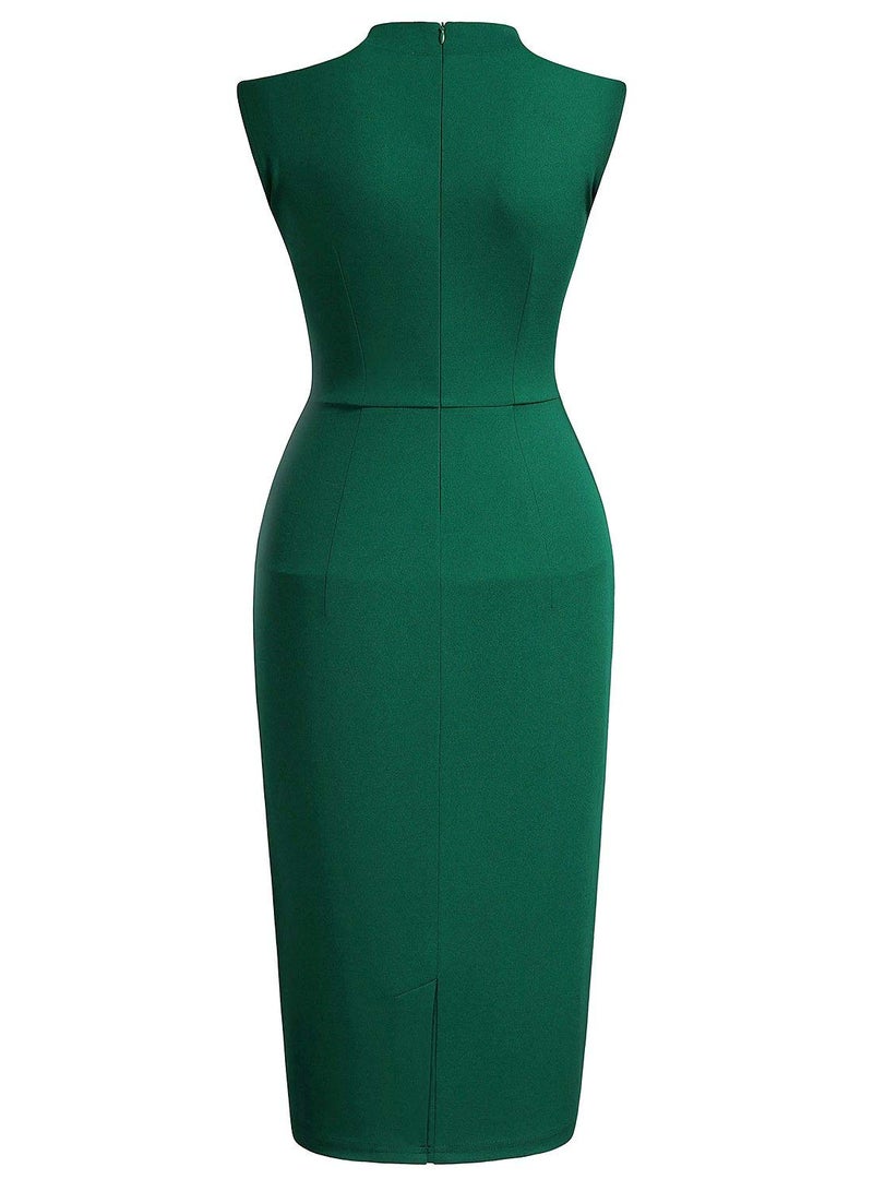 Miusol Women's Retro 1950s Style Half Collar Ruffle Cocktail Pencil Dress (Large,Dark Green) - Image 4